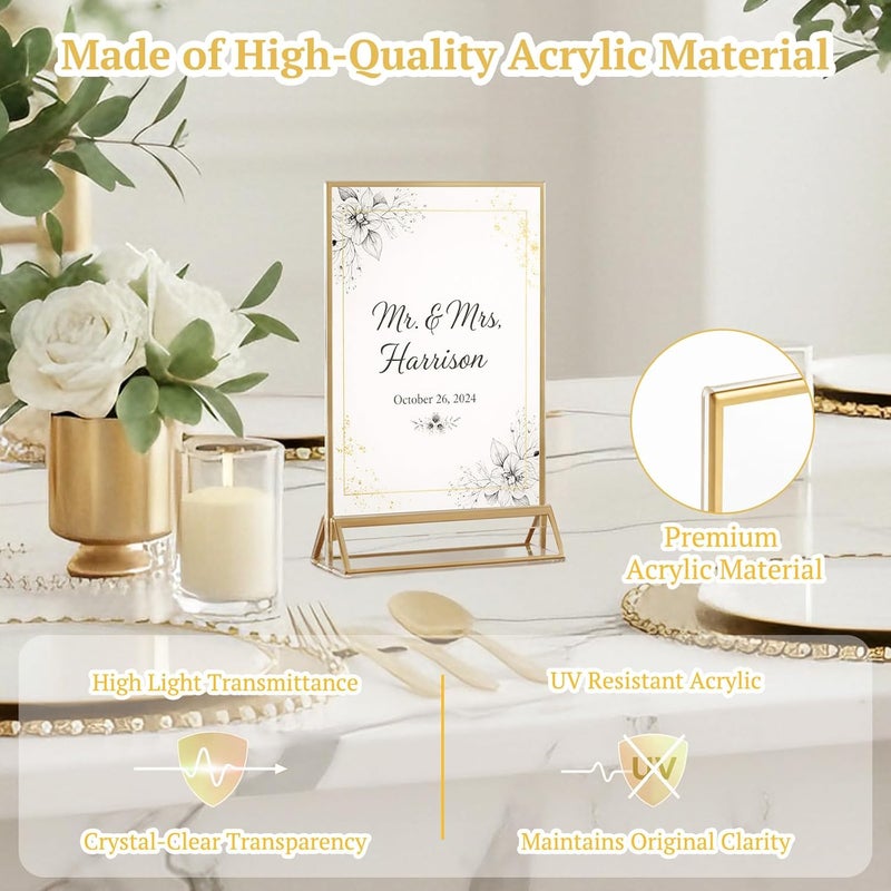 EHWINE 24 Pack Acrylic Sign Holder 4 x 6, Double Sided Gold Picture Frame Stand up Table Top Sign Holders, Clear Display Stand Menu Flyer Holder for Wedding Party - Image 2